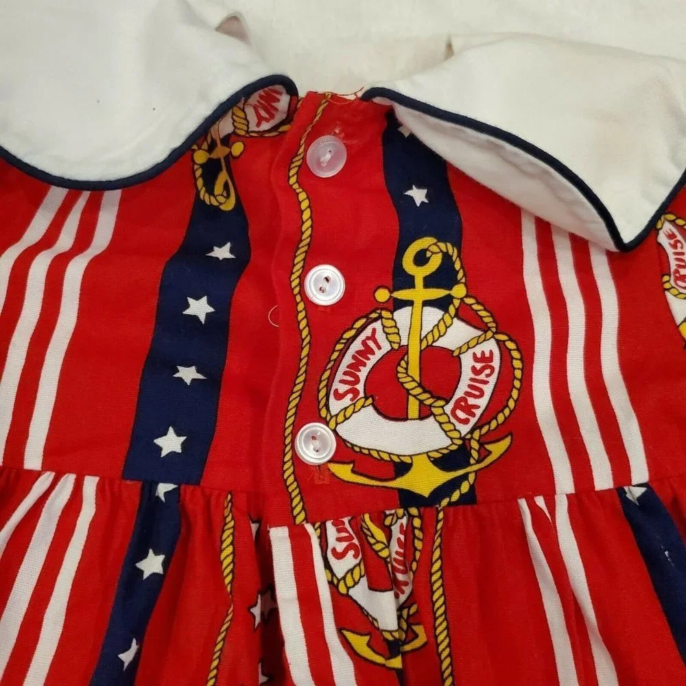 Polly Flinders sailor Dress Sz 18 Months Hat Red Anchor‎ Stars Patriotic